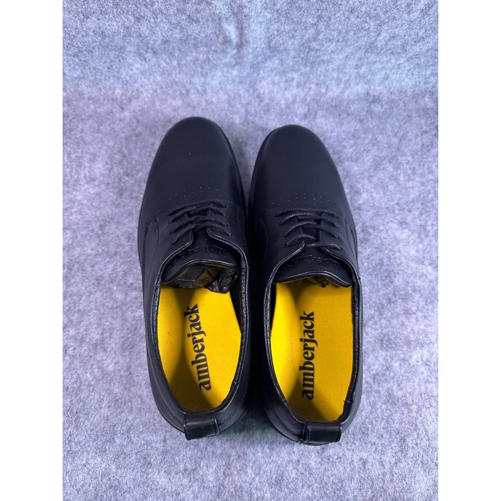 NIB Amberjack The Original Obsidian Black Leather Derby Dress Shoes Mens 8.5 M